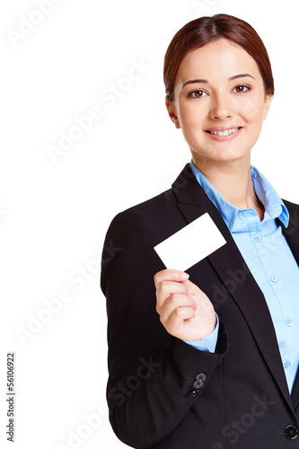 Photo: Woman with blank card Woman with blank card
