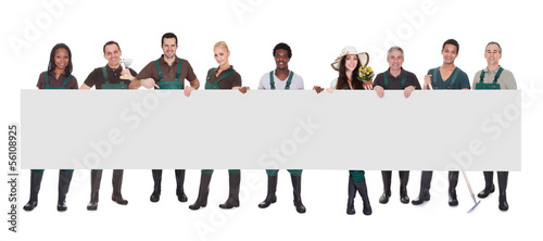 Photo: Group Of Gardener Worker With Placard Group Of Gardener Worker With Placard