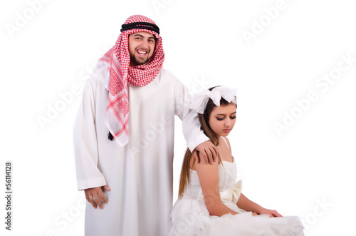 Photo: Arab man with his wife on white Arab man with his wife on white