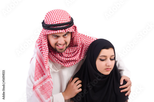 Photo: Arab man with his wife on white Arab man with his wife on white