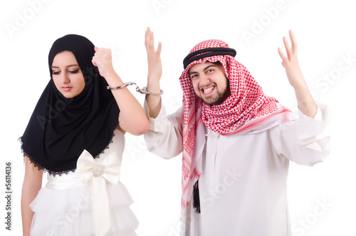 Photo: Arab man with his wife on white Arab man with his wife on white