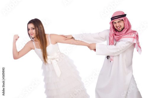 Photo: Arab man with his wife on white Arab man with his wife on white