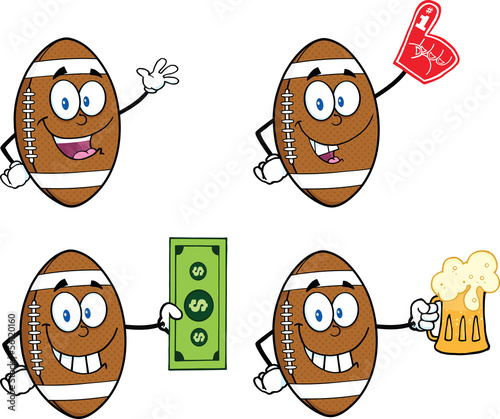 Vector: American Football Balls Cartoon Characters. Collection Set 3 American Football Balls Cartoon Characters. Collection Set 3