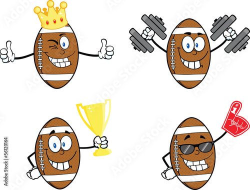 Vector: American Football Balls Cartoon Characters. Collection Set 2 American Football Balls Cartoon Characters. Collection Set 2
