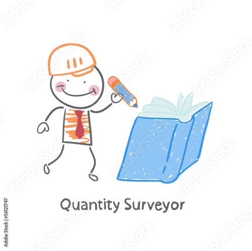 Vector: Quantity Surveyor wrote in pencil in a book Quantity Surveyor wrote in pencil in a book
