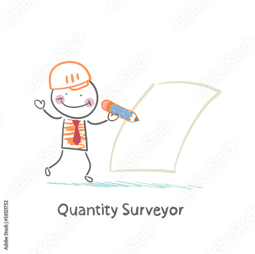 Vector: Quantity Surveyor wrote in pencil on paper Quantity Surveyor wrote in pencil on paper