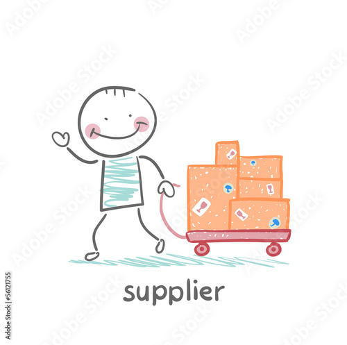 Vector: supplier walks with a cart of goods supplier walks with a cart of goods