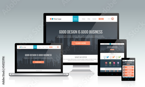 Vector: Responsive website template on multiple devices Responsive website template on multiple devices