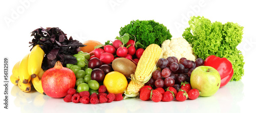 Photo: Different fruits and vegetables isolated on white Different fruits and vegetables isolated on white