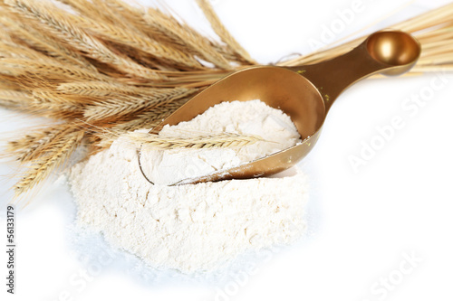 Photo: The wholemeal flour in scoop isolated on white The wholemeal flour in scoop isolated on white