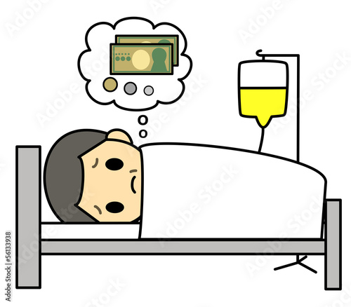 Illustration: 入院費を心配する患者 入院費を心配する患者