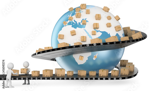 Illustration: 3D white people. International Delivery Service 3D white people. International Delivery Service