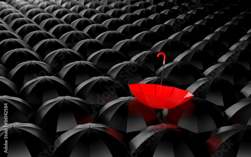 Illustration: Standing out from the crowd. Umbrella metaphor Standing out from the crowd. Umbrella metaphor