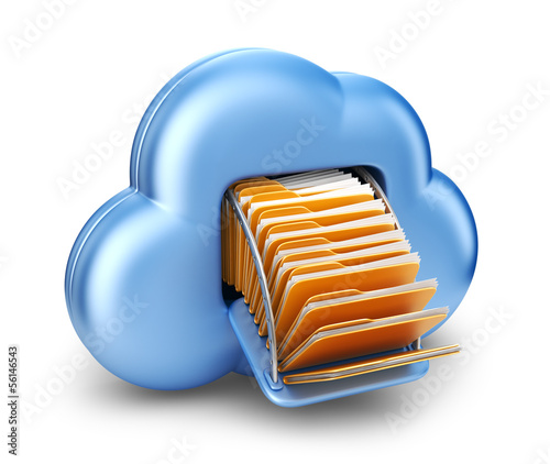 Illustration: File storage in cloud. 3D computer icon isolated on white File storage in cloud. 3D computer icon isolated on white