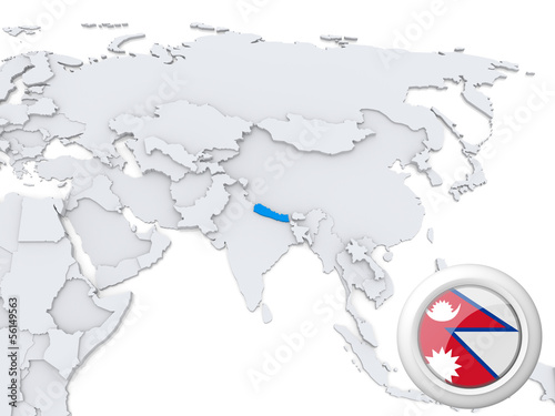Illustration: Nepal on map of Asia Nepal on map of Asia