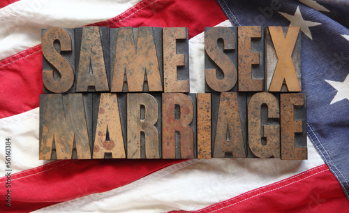 Photo: the words 'same sex marriage' on an old USA flag the words 'same sex marriage' on an old USA flag