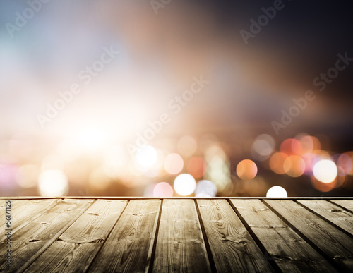 Photo: wooden platform and lights of night Hong Kong wooden platform and lights of night Hong Kong