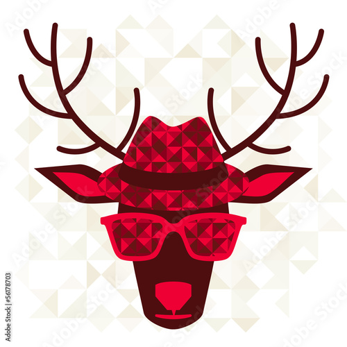  Print with deer in hipster style.
