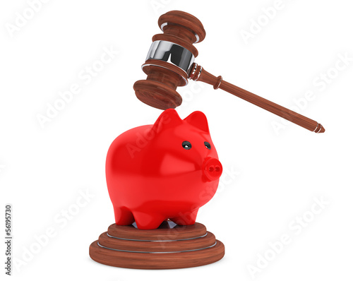Illustration: Judicial gavel and piggy bank Judicial gavel and piggy bank