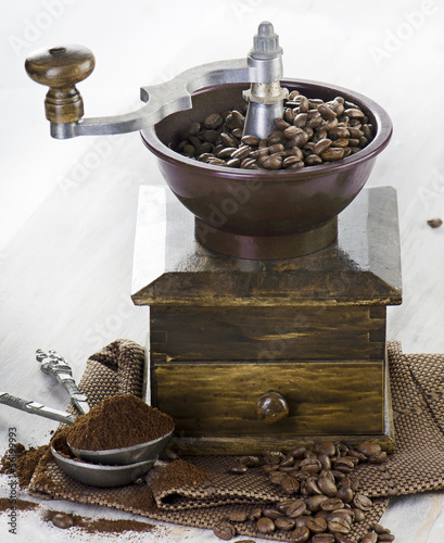 Photo: Coffee and old-fashioned coffee grinder Coffee and old-fashioned coffee grinder