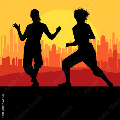 Vector: Girl dance silhouette vector background concept Girl dance silhouette vector background concept