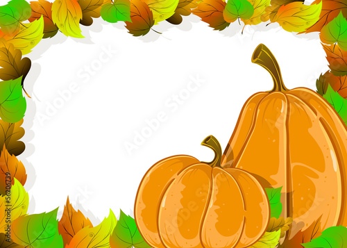 Vector: Ripe pumpkins and autumn leaves Ripe pumpkins and autumn leaves