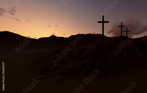 Illustration: Three Crosses at Sunset Three Crosses at Sunset