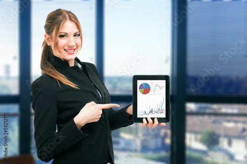 Photo: Businesswoman showing a financial report Businesswoman showing a financial report