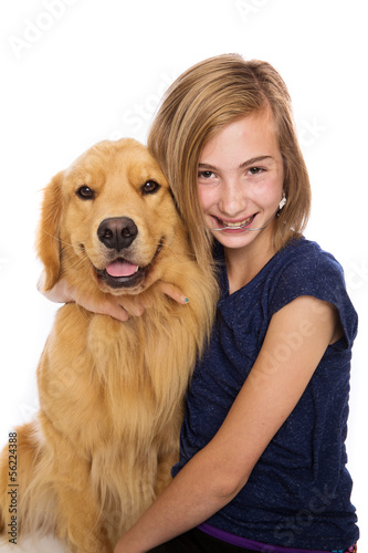 Photo: Happy girl with her dog Happy girl with her dog