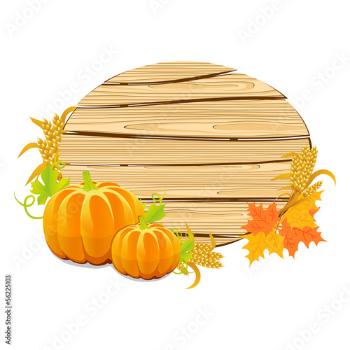 Vector: Happy Thanksgiving wooden sign with the harvest Happy Thanksgiving wooden sign with the harvest