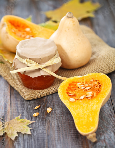 Photo: Pumpking jam on the rustic wooden background Pumpking jam on the rustic wooden background