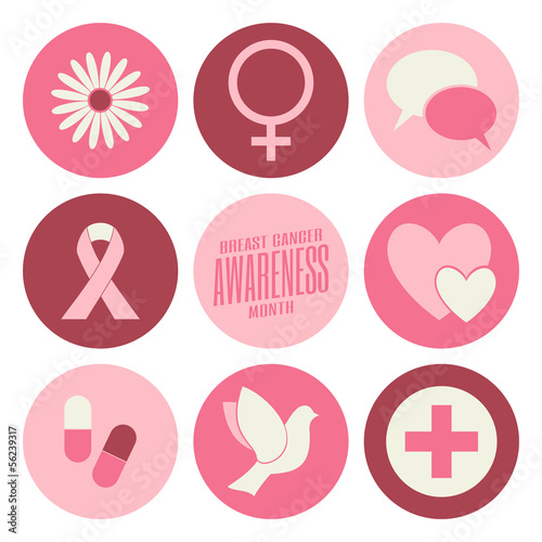 Vector: Breast Cancer Awareness Icons Collection Breast Cancer Awareness Icons Collection