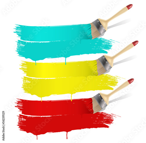 Vector: paint brush with color banners paint brush with color banners