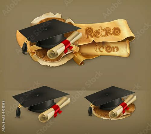 Vector: Graduation cap and diploma icon Graduation cap and diploma icon