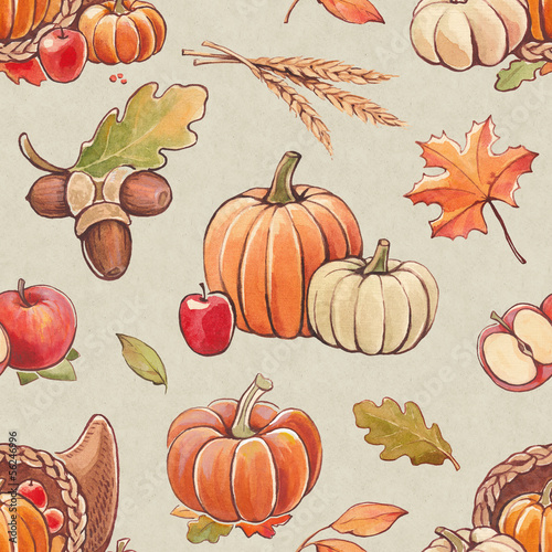 Illustration: Autumn seamless pattern with harvest illustrations Autumn seamless pattern with harvest illustrations