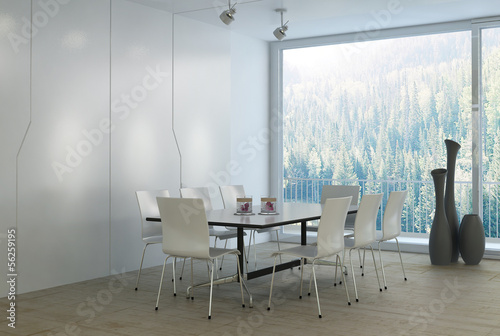 Illustration: Modern white light dining room Modern white light dining room