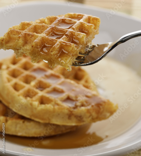 Photo: Waffles With Marple Syrup And Honey Waffles With Marple Syrup And Honey