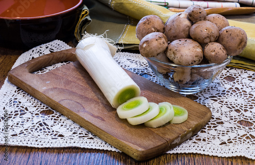 Photo: Green onion and mushrooms Green onion and mushrooms