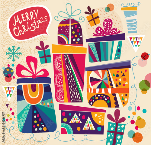 Vector: Christmas card with gift boxes Christmas card with gift boxes