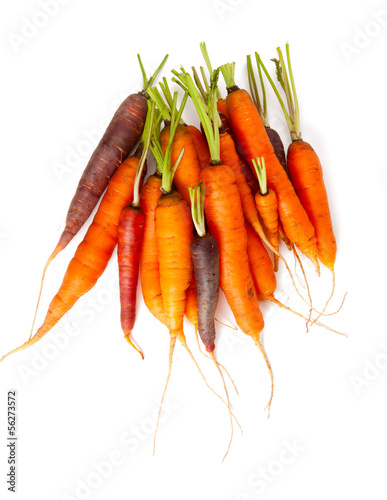 Photo: red and orange carrots isolated on white red and orange carrots isolated on white