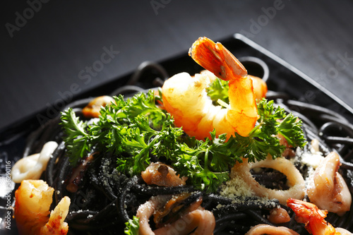 Photo: Black spaghetti with seafood Black spaghetti with seafood