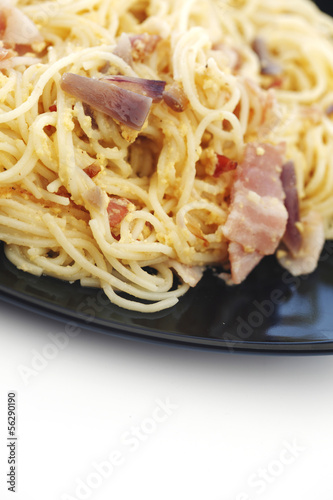 Photo: Spaghetti carbonara with fried bacon Spaghetti carbonara with fried bacon