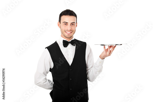 Photo: Waiter holding an empty dish Waiter holding an empty dish