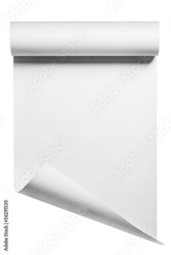 Photo: Roll of blank white paper ready for type, isolated Roll of blank white paper ready for type, isolated