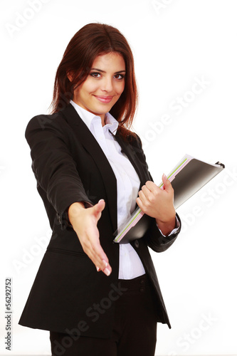 Photo: Happy young businesswoman ready to handshake Happy young businesswoman ready to handshake