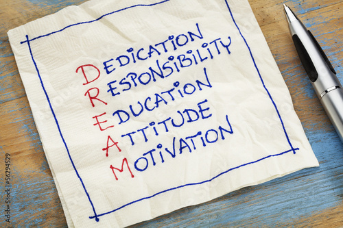 Photo: dream acronym on a napkin dream acronym on a napkin