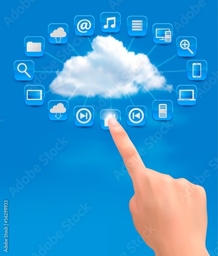 Vector: Cloud Computing concept background with hand. Vector illustratio Cloud Computing concept background with hand. Vector illustratio