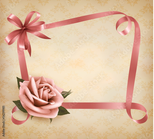 Vector: Retro holiday background with pink rose and ribbons. Vector illu Retro holiday background with pink rose and ribbons. Vector illu