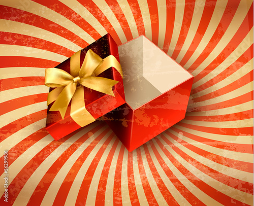 Vector: Holiday background with red gift ribbon with open gift box Vecto Holiday background with red gift ribbon with open gift box Vecto