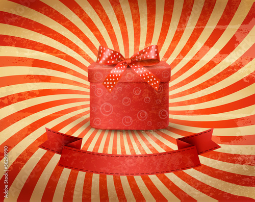 Vector: Holiday background with red gift ribbon with gift box Vector Holiday background with red gift ribbon with gift box Vector